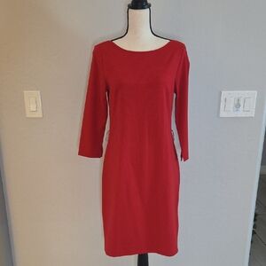 WHBM Women's Red 3/4 Sleeve Dress W/O Belt NWOT Size Small Perfect For Office